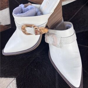 Forever Link White Mules with Gold Accent